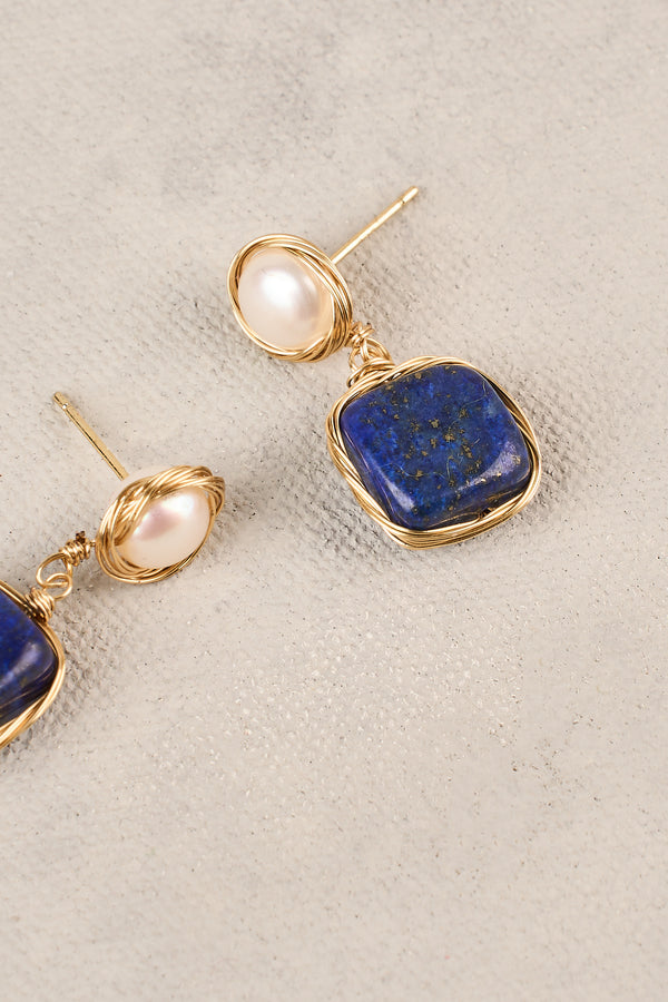 Square Pearl Drop Earrings - Ink