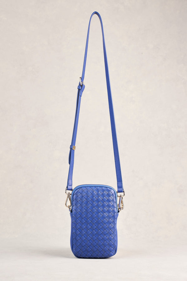 Woven Leather Phone Bag - Blue