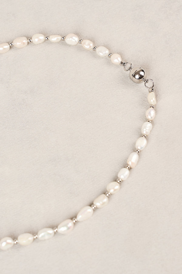 Freshwater Pearl Clover Necklace - Silver