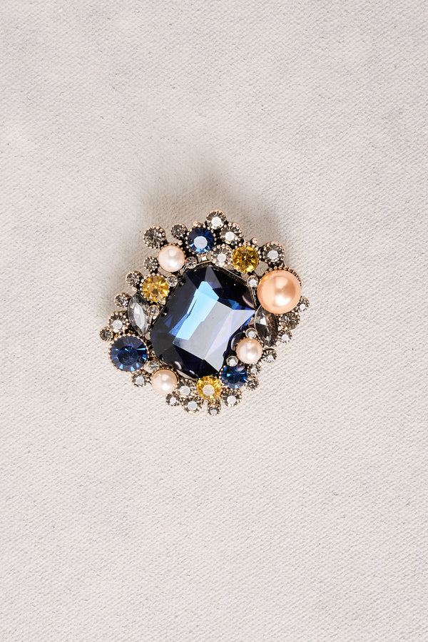 Gem Pearl & Cluster Brooch - Navy