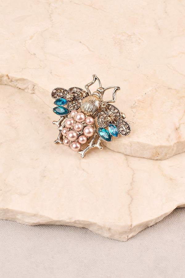 Embellished Bee Brooch - Blue
