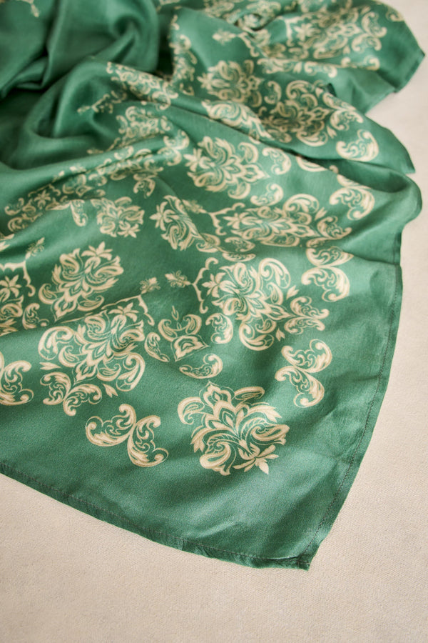 Printed Embroidery Scarf - Teal