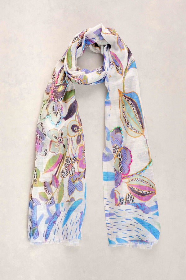 Embellished Floral Sheer Scarf - Multicolour