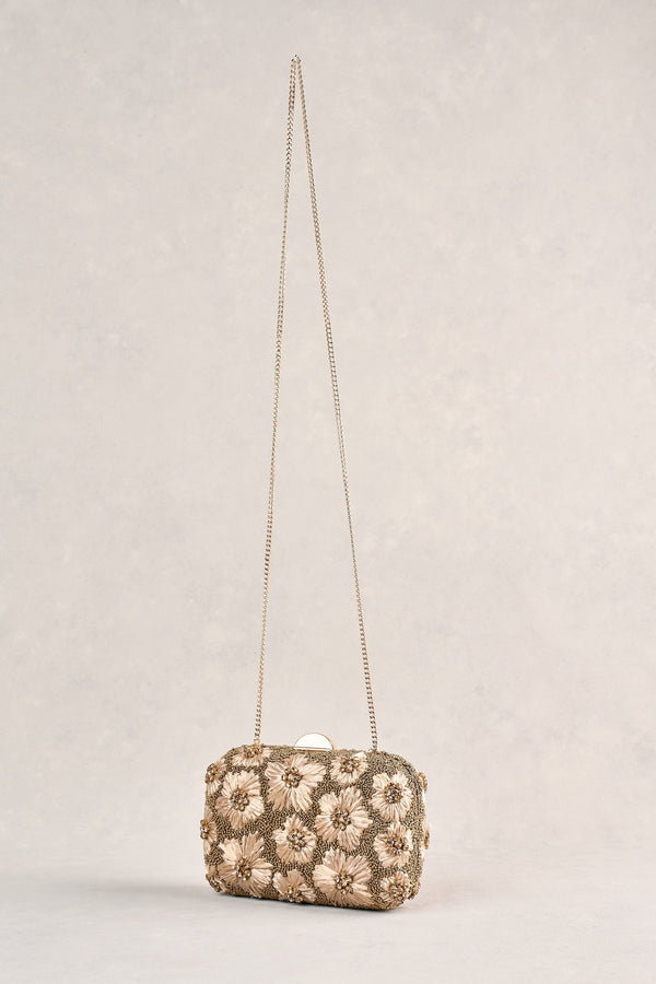 Flower Embellished Clutch - Gold