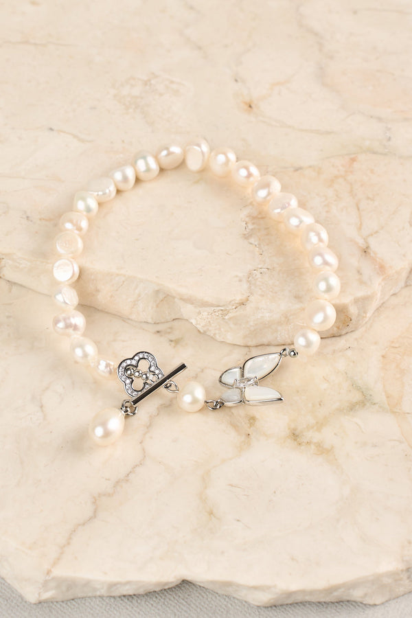 Butterfly Pearl Bracelet - Silver