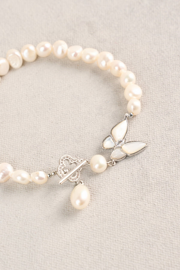 Butterfly Pearl Bracelet - Silver