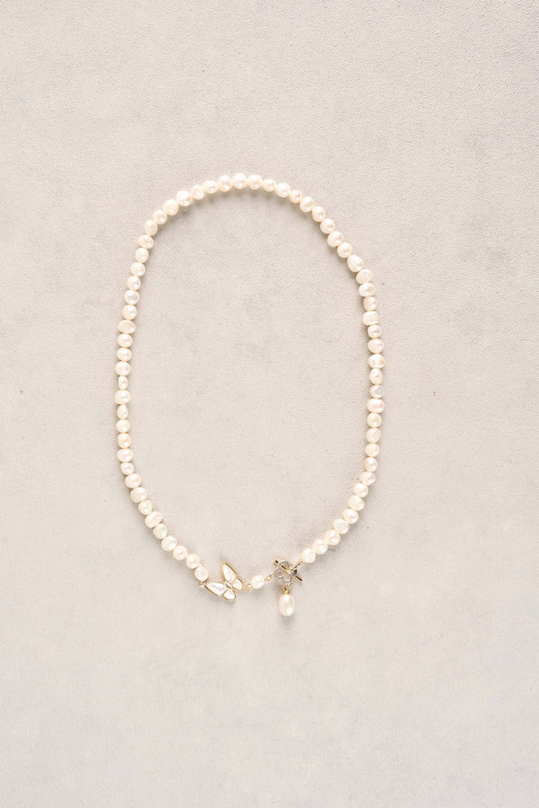 Butterfly Pearl Necklace - Gold