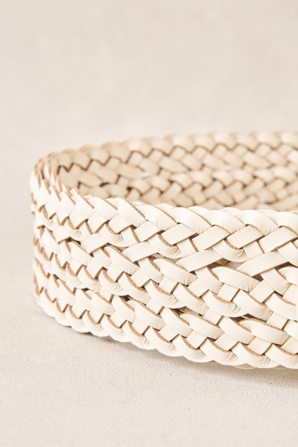 Woven Leather Belt - Chalk