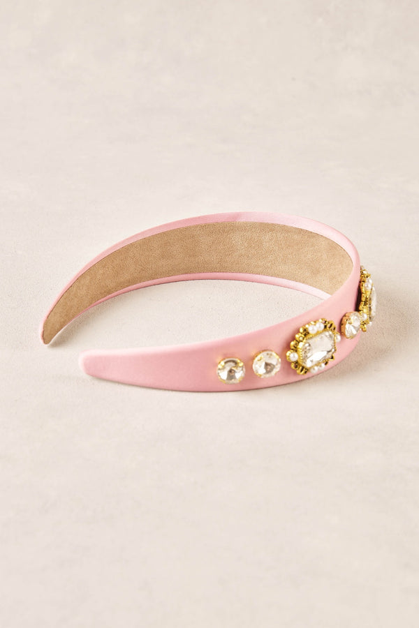 Jewelled Satin Headband - Light Pink
