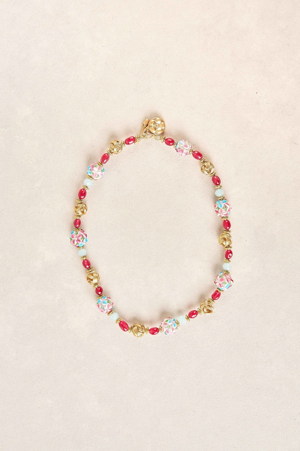 Glass Bead Floral Necklace - Multi