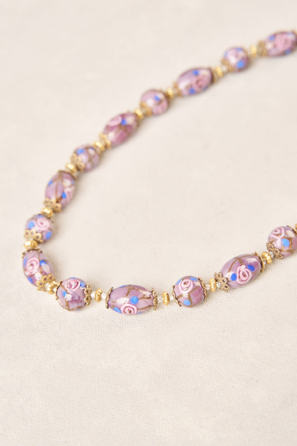 Painted Bead Necklace - Purple