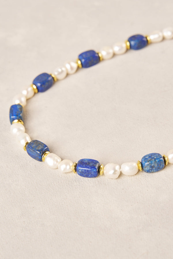 Stone Pearl Necklace - Blue