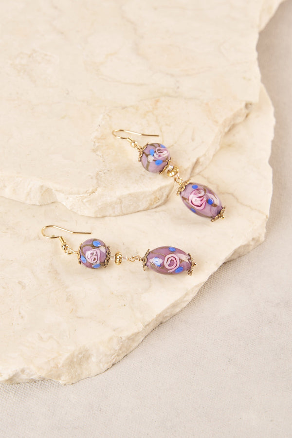 Painted Bead Earrings - Purple