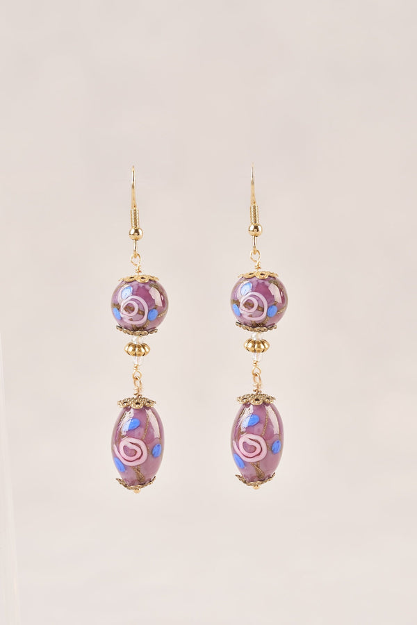 Painted Bead Earrings - Purple