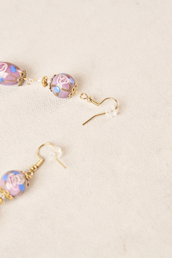 Painted Bead Earrings - Purple