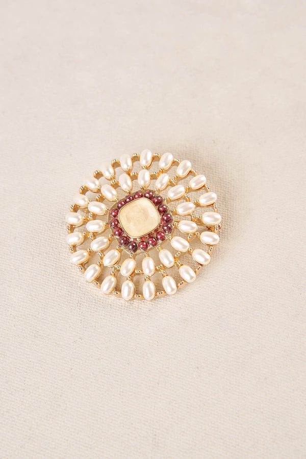 Round Pearl Brooch - Gold