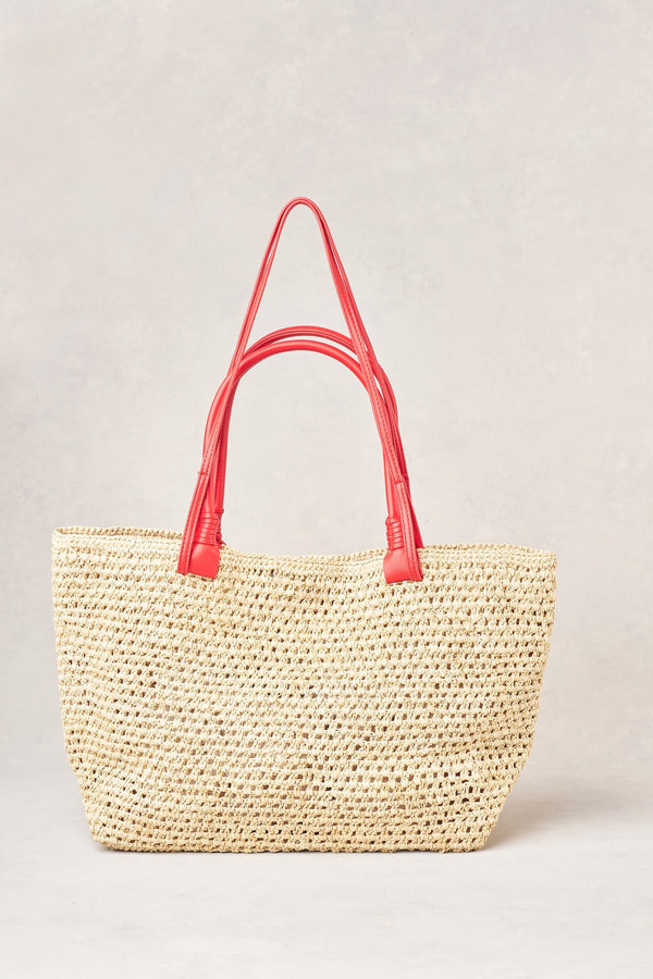 Raffia Tote Bag - Red