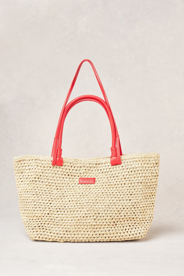 Raffia Tote Bag - Red