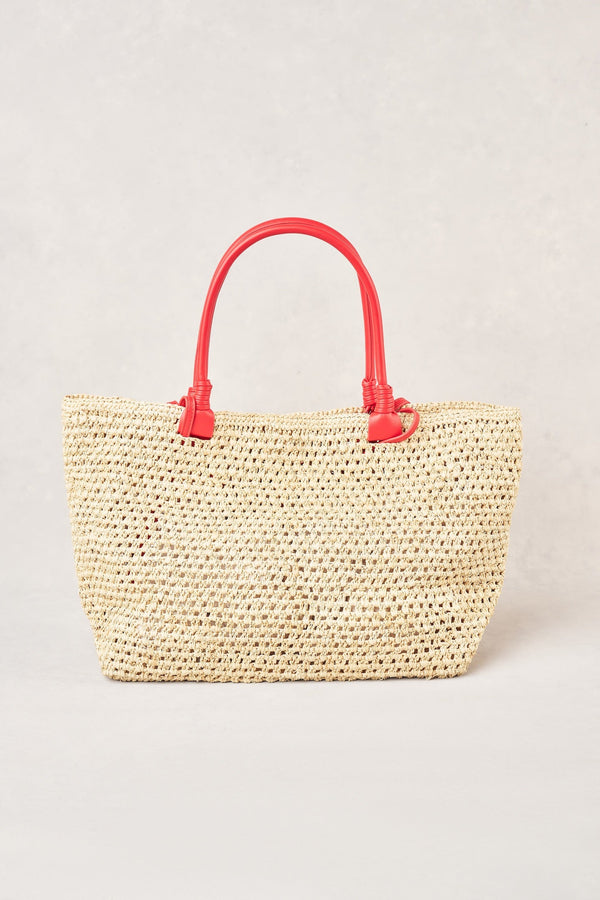 Raffia Tote Bag - Red