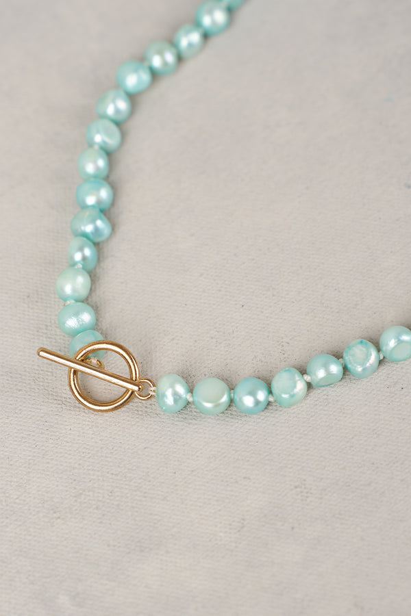 Aqua Blue Pearl Necklace - aquamarine