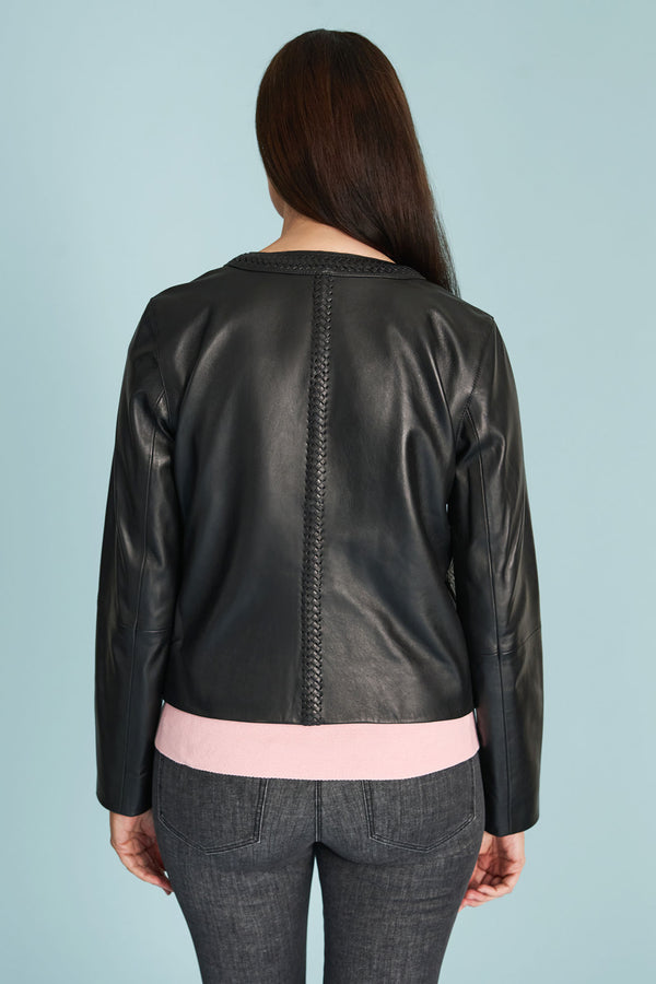 Braid Detail Leather Jacket