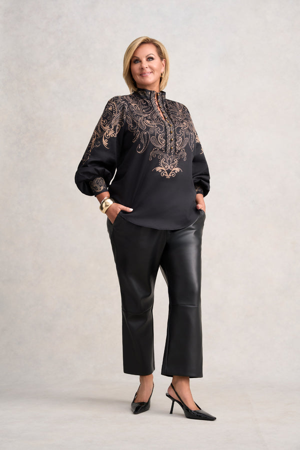 BORDER PRINT BLOUSE - PAISLEY BORDER PRINT