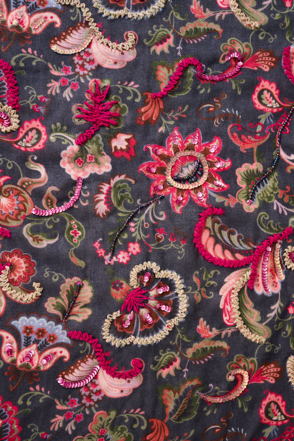 Embellished Paisley Wool Scarf - Multicolour