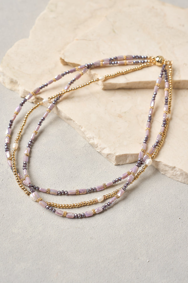 Lilac Pearls Layered Necklace - lilac