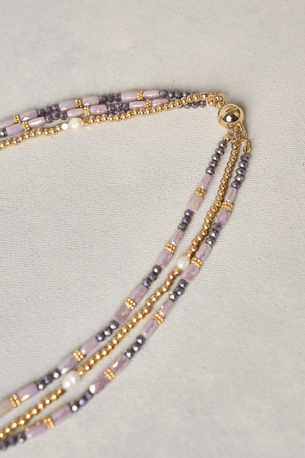 Lilac Pearls Layered Necklace - lilac