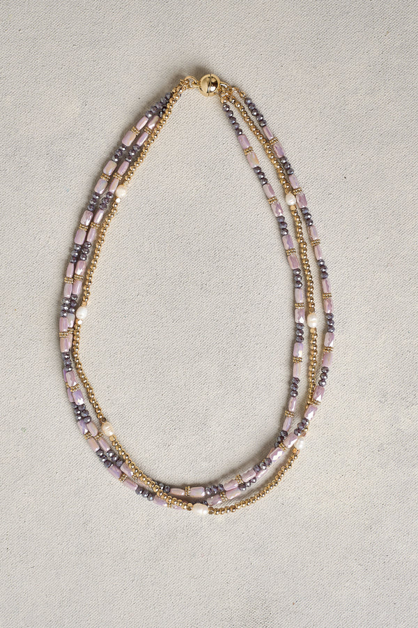 Lilac Pearls Layered Necklace - lilac
