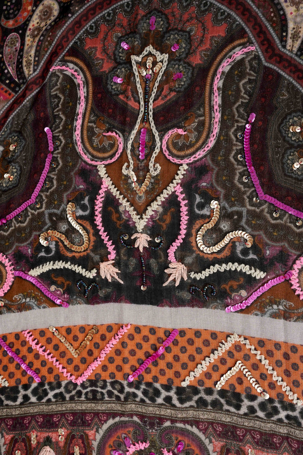 Maroon Paisley Wool Scarf - Multicolour