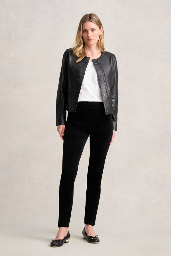 Braid Detail Leather Jacket - Black