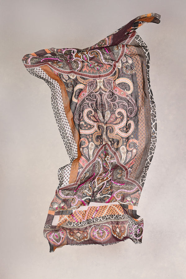 Maroon Paisley Wool Scarf - Multicolour