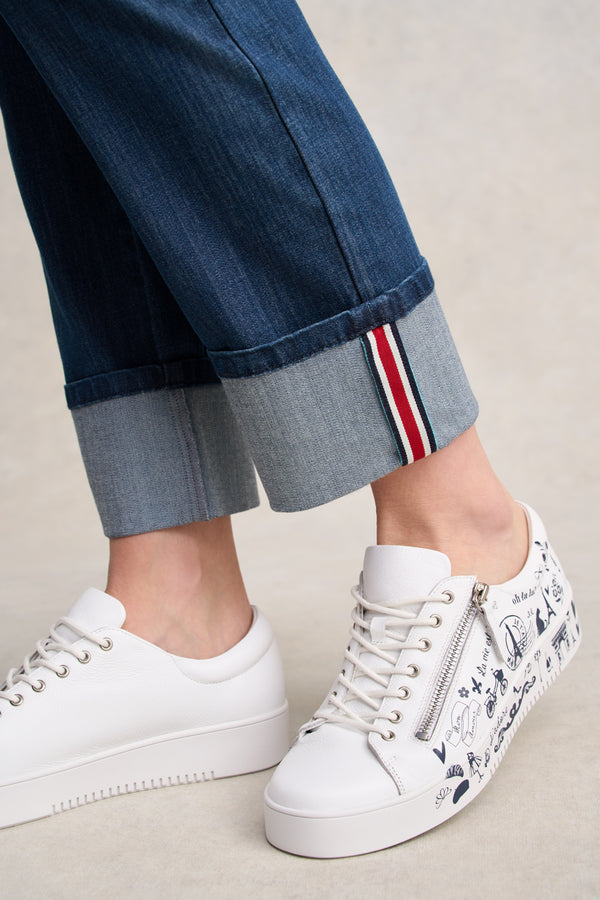 French Print Sneaker - White & Navy