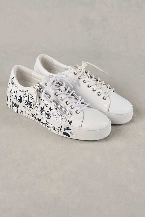 French Print Sneaker - White & Navy
