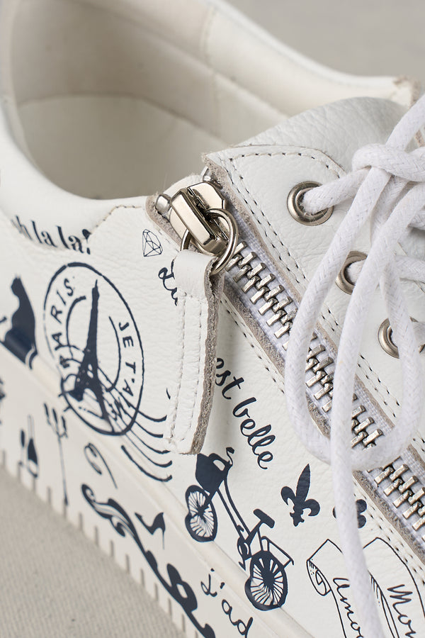 French Print Sneaker - White & Navy
