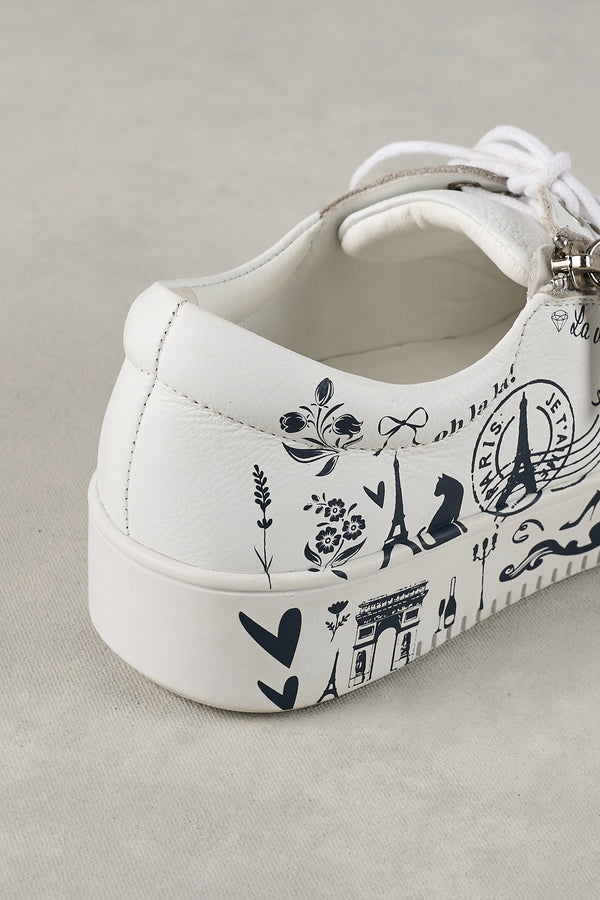 French Print Sneaker - White & Navy