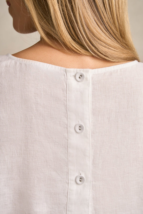 Linen Button Back Top - White