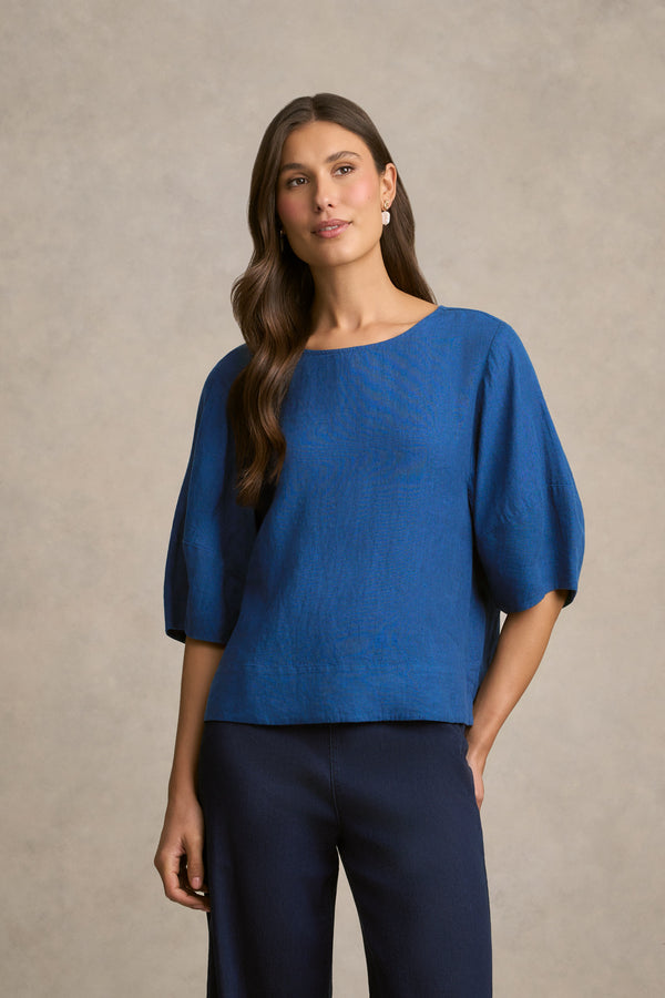 Linen Button Back Top - Periwinkle Cross Dye