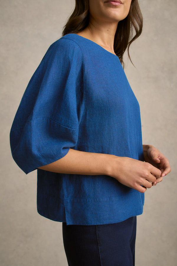 Linen Button Back Top - Periwinkle Cross Dye