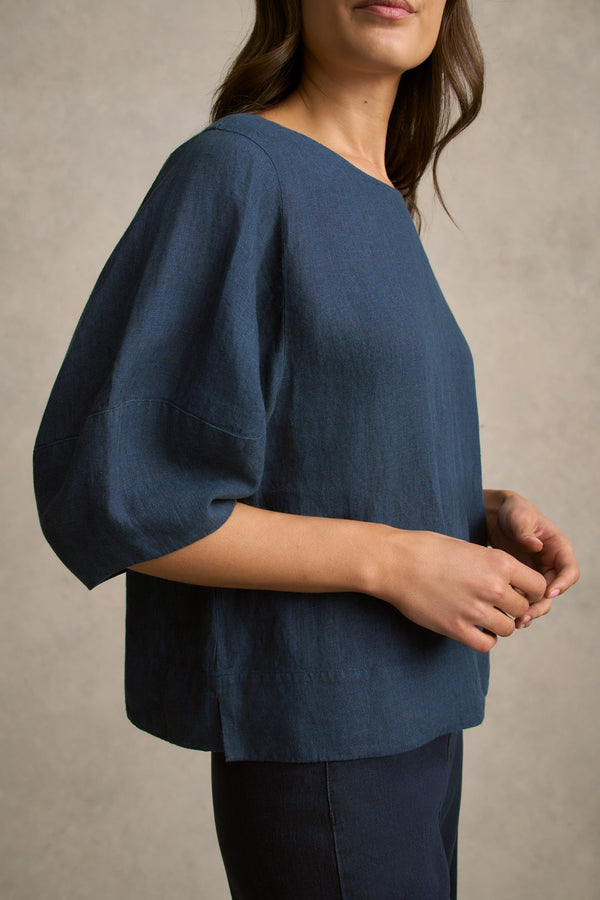 Linen Button Back Top - Periwinkle Cross Dye