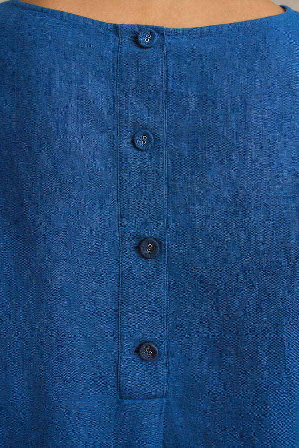Linen Button Back Top - Periwinkle Cross Dye