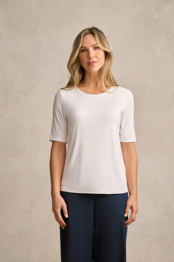 Half Sleeve Round Neck Tee - White