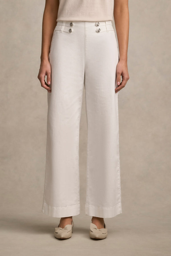 Tab Detail Wide Leg Jeans - White