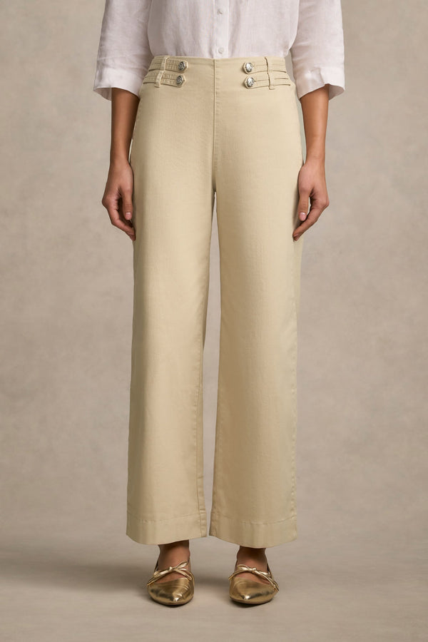 Tab Detail Wide Leg Jeans - Taupe