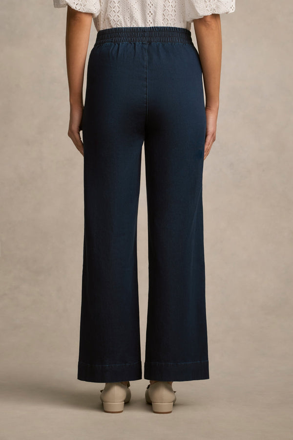 Tab Detail Wide Leg Jeans - Mid Wash Denim