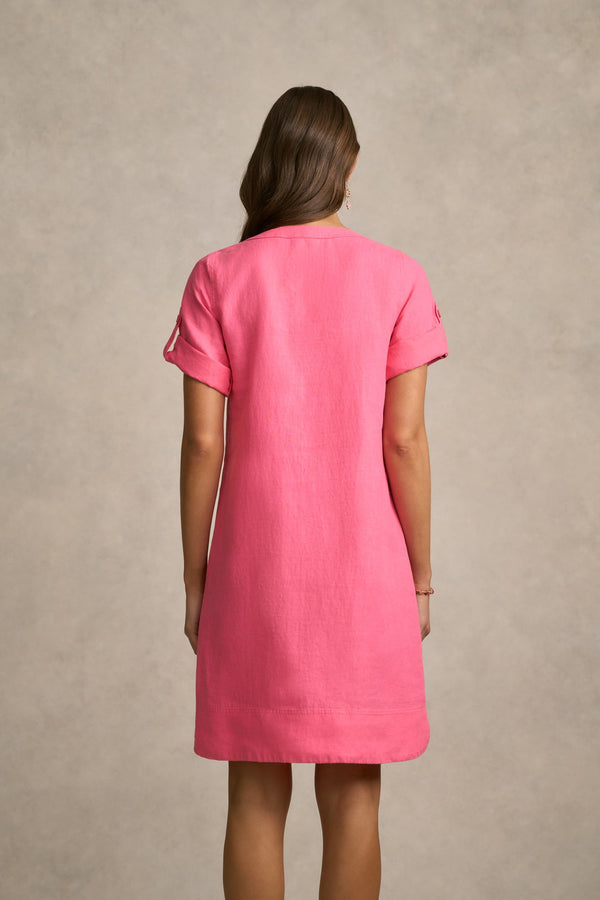 Stitch Detail Linen Dress - Sunset Pink
