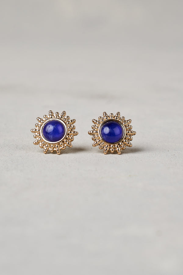 Stone Stud Sun Earrings - Navy