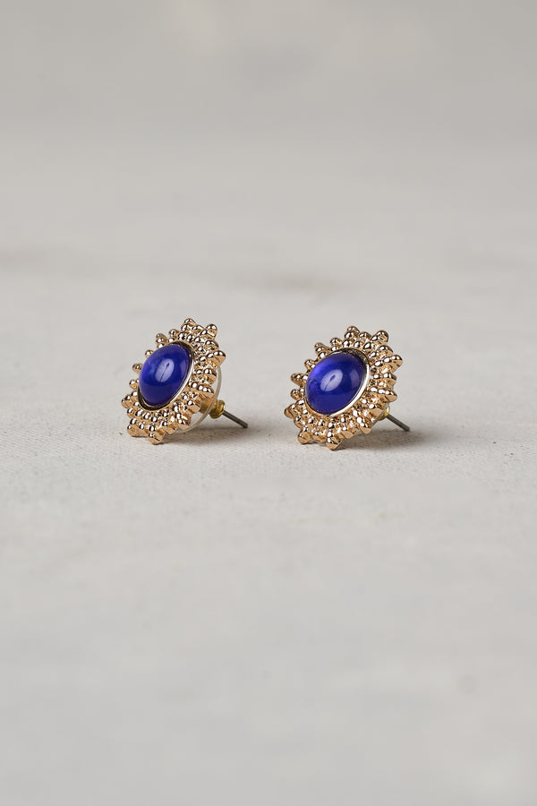 Stone Stud Sun Earrings - Navy