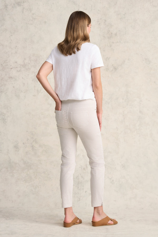 Bengajean Ankle Length Seersucker - Stone and White Stripe